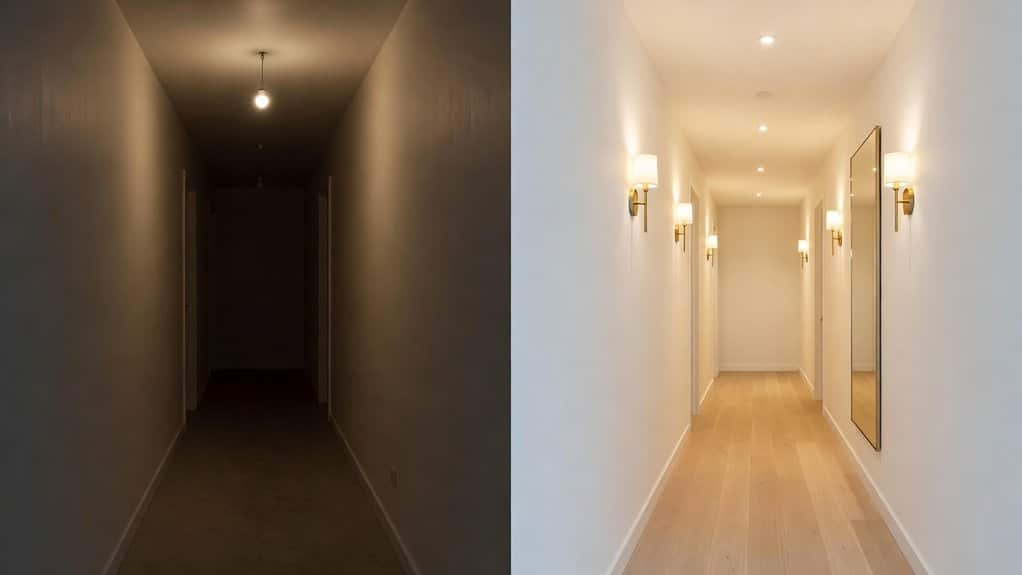 layered lighting enhances hallway brightness